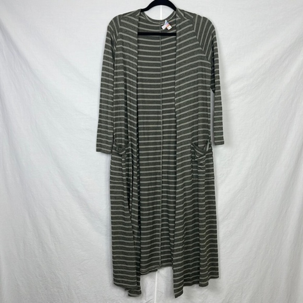 Lularoe Olive Green Striped Sarah Duster Cardigan - small